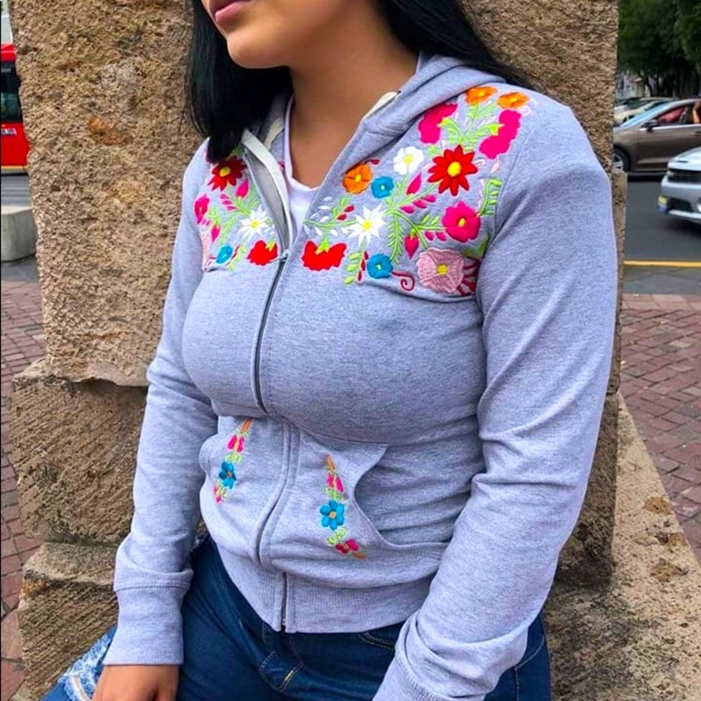 Mexican embroidered hoodie sweatshirt stretchy